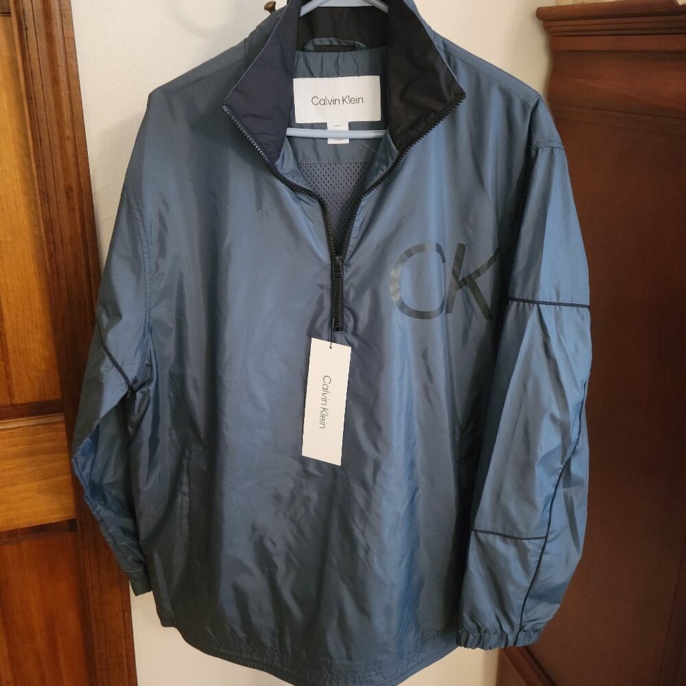 CALVIN KLEIN Men’s Three-Quarter Zip Men’s Size Small Teal-Dark Blue Windbreaker